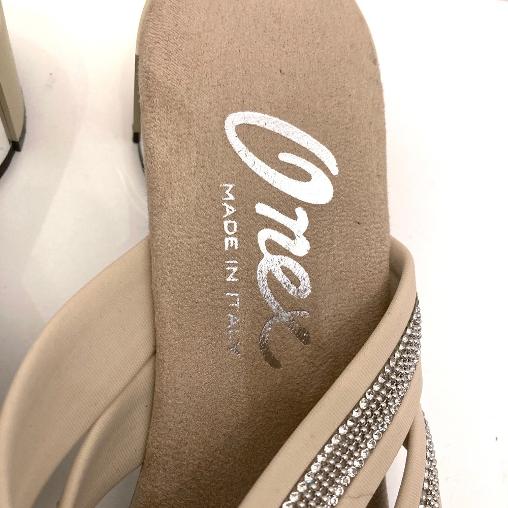Onex Misha Sandals Block Heel Womens 8 Beige Straps Crystals Made In Italy - Picture 4 of 9